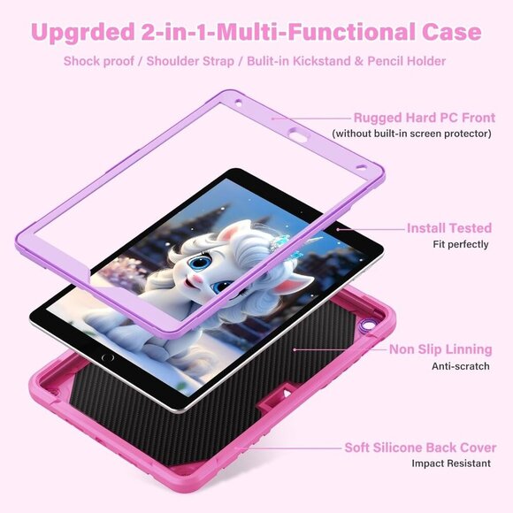iPad 10.2 Case 9th/8th/7th Gen Heavy Duty Shockproof Cover Kickstand Pink Kids - Picture 2 of 5